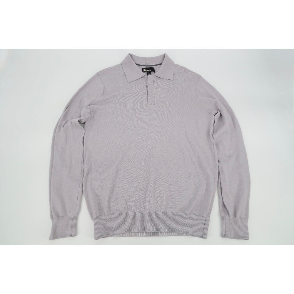 The‎ Commons Knit Polo Sweater Mens Medium Gray Cotton Cashmere Blend Pullover